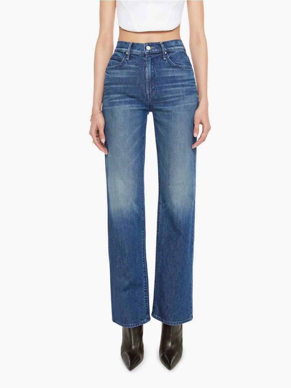 NWT MOTHER Superior The Kick It Straight-Leg Jeans Dark Wash 31
